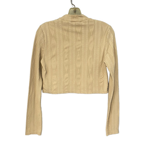 Beige Crop Top Long Sleeve Fitted Cropped Boho Trendy Junior Large